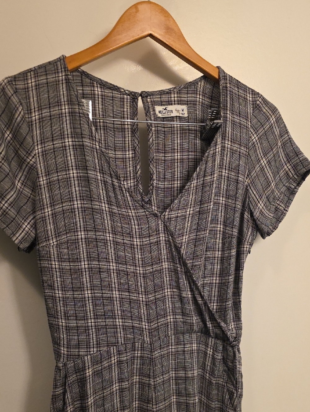 Hollister Gray and Navy Plaid Wrap-Style Jumpsuit